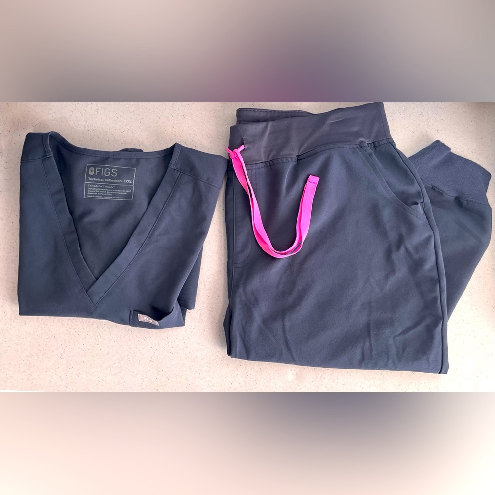 FIGS Zamora Scrub Set Jogger Pants & Shirt Top Night Sky Blue Women 2XL Medical - Picture 2 of 16